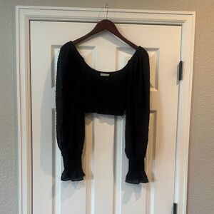 Urban Outfitters Black Textured Long Sleeve Crop Top